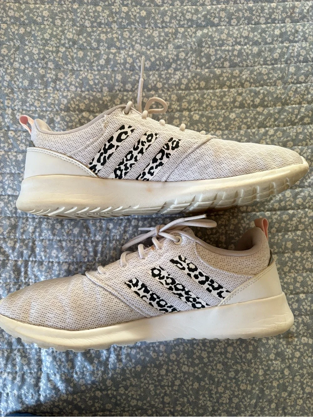 Adidas size 10 White Women's Athletic Sneakers with Leopard Stripes